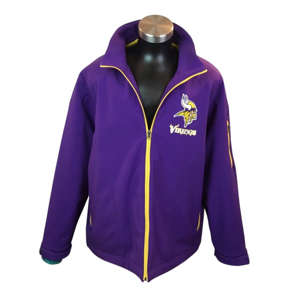 Minnesota Vikings NFL Mens XXL Purple Softshell Jacket W/ Yellow Accents & Logos